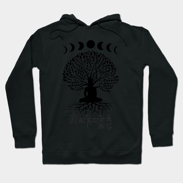 Moon Phases Buddha Om Mani Padme Hum Tree of Life Hoodie by TammyWinandArt